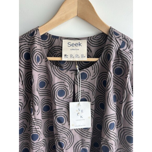 Seek Collective Mocha Swirls Purple Cotton Pattern Maxi Dress Oversized Size XS - Picture 6 of 13